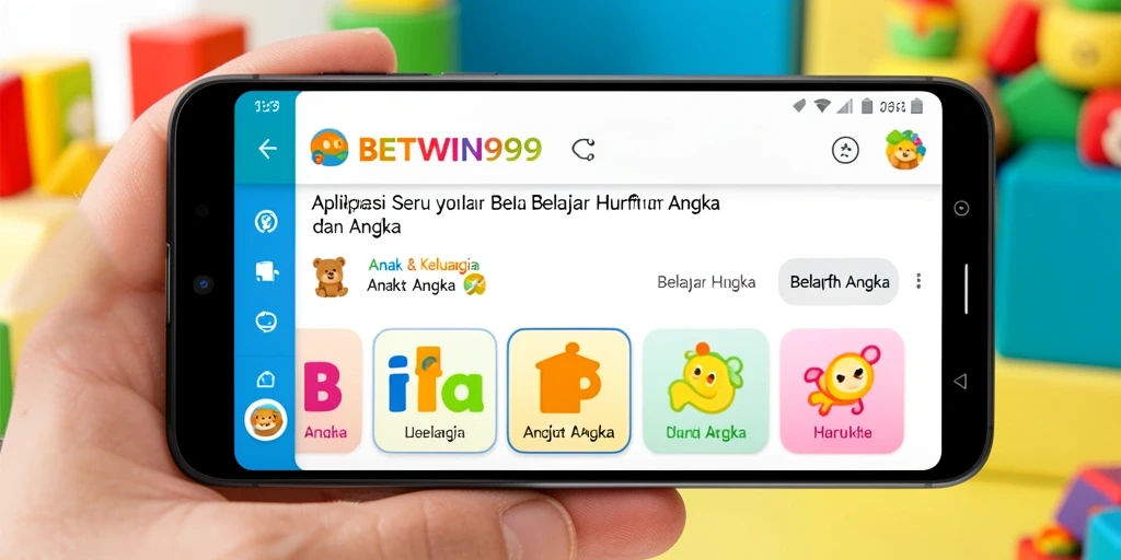 Tampilan antarmuka BETWIN999 yang interaktif untuk belajar huruf dan angka.