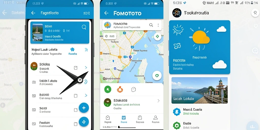 Antarmuka pengguna FOMOTOTO untuk lacak lokasi yang sederhana dan informatif.